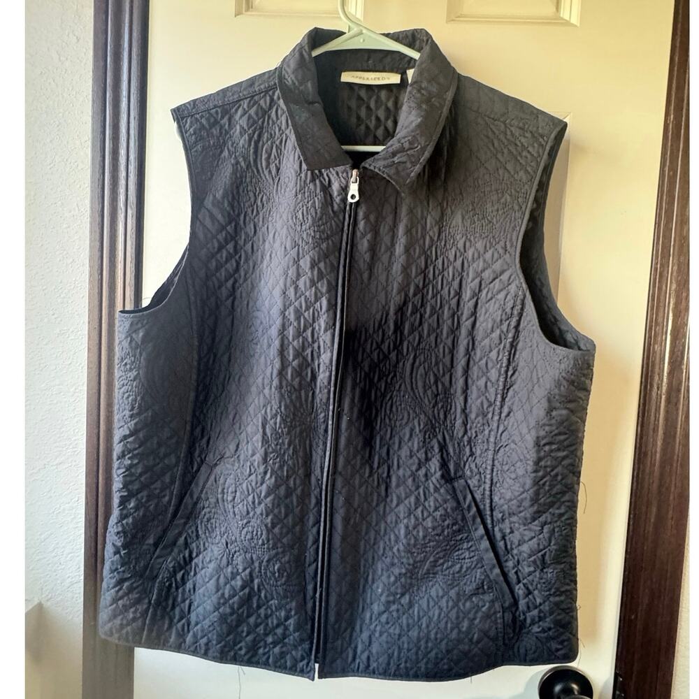 Appleseed's Black Quilted Paisley Full Zip Sleeveless Vest Size XL